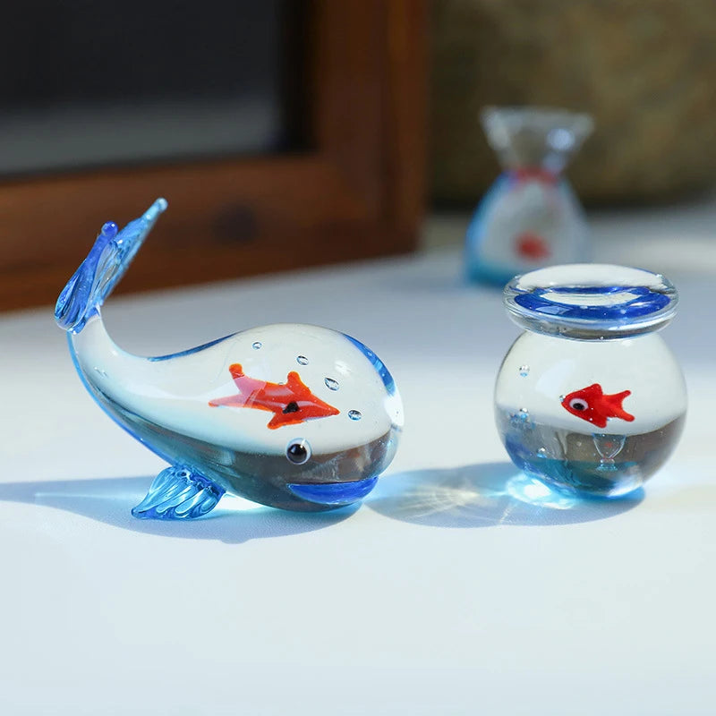 Home Office Decor Handcrafted Glass Pocket Fish Figurine Mini Qme