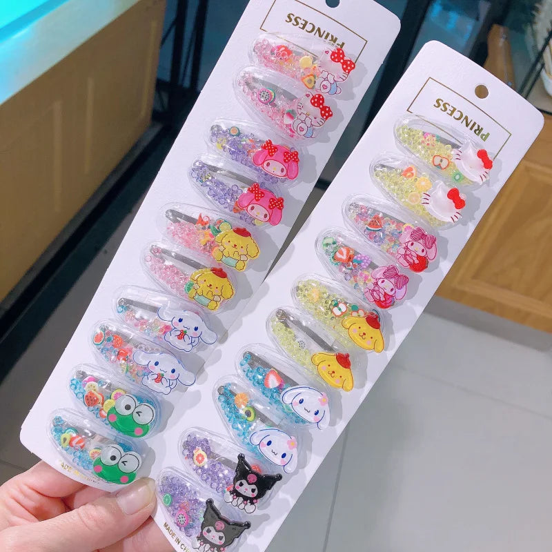 Hello Kitty Kuromi Cartoon BB Clips Cute Hair Clips Bye-Bye Clips Hair Accessories with Rhinestones Bangs Side Clips Qme