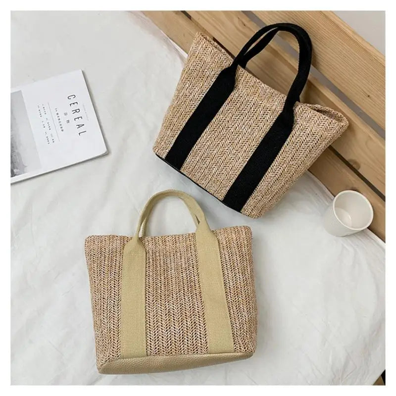 Korean-Style Woven Handbag: Summer Casual Tote - Fashionable Combination Weave for Daily Versatile Outfits Qme