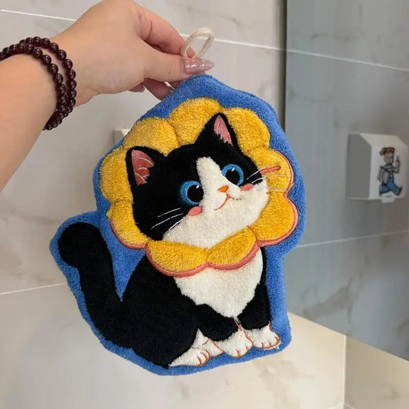Kitchen Kawaii Cat Hand Wipe Cleaning Cloth Bathroom Hanging Towel Qme