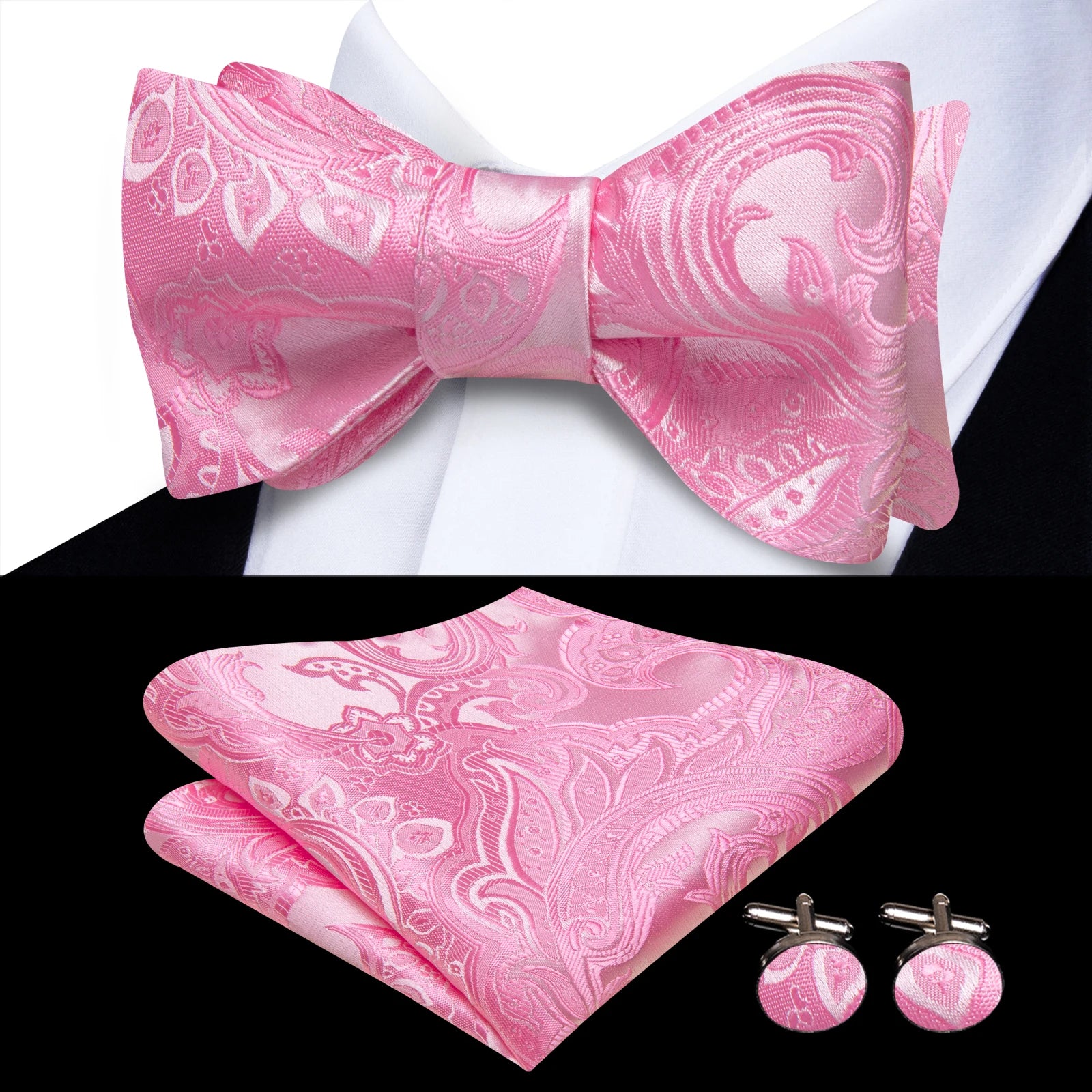 Hi-Tie Classic Bow Ties for Men Butterfly Self-Tied Male Bowtie Pocket Square Cufflinks Set Jacquard Paisley Wedding Event Party Qme HT-LH-2306