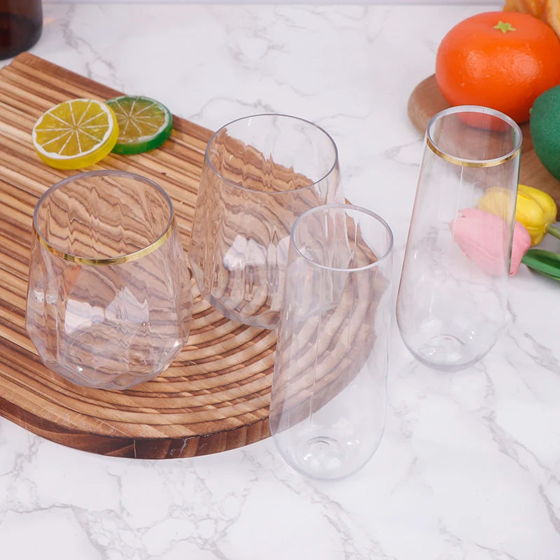 9 Plastic Champagne Flutes Stemless Glasses Toasting Drinkware Party Qme