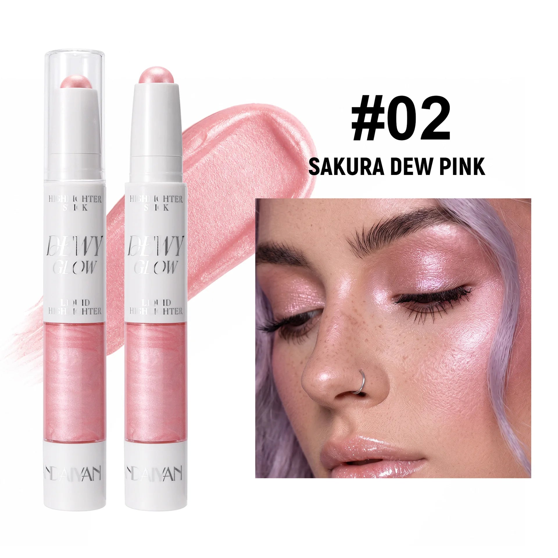 2 in 1 Contour Stick & Liquid Highlighter, Dual Ended Face Sculpting Makeup, Natural Nose Shadow & Body Brightening Stick Qme 02