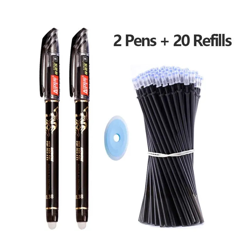 23 PCS Erasable Gel Pen Set Ballpoint Pens Rod 0.5mm Muti-Colors Ink Washable Handle Stationery School Office Writing Supplies Qme 23 Pcs Black