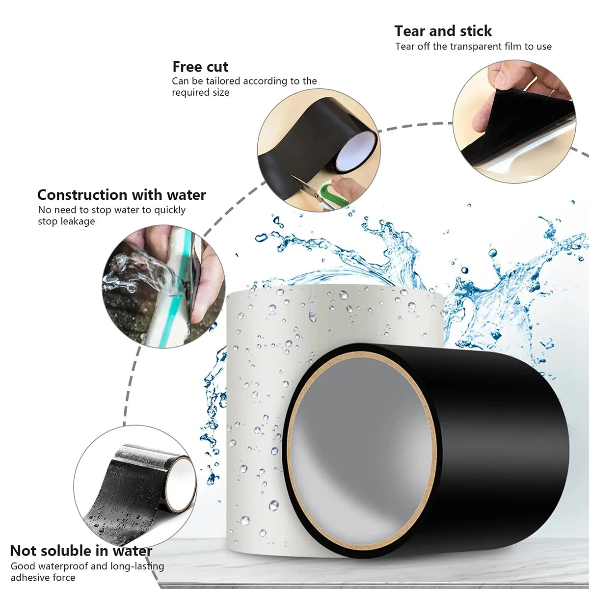 Strong Leak Sealing Tape, High Strength Toughness Swimming Ring Tent Quick Repair Of Water Pipes Self Adhesive Waterproof Tape Qme