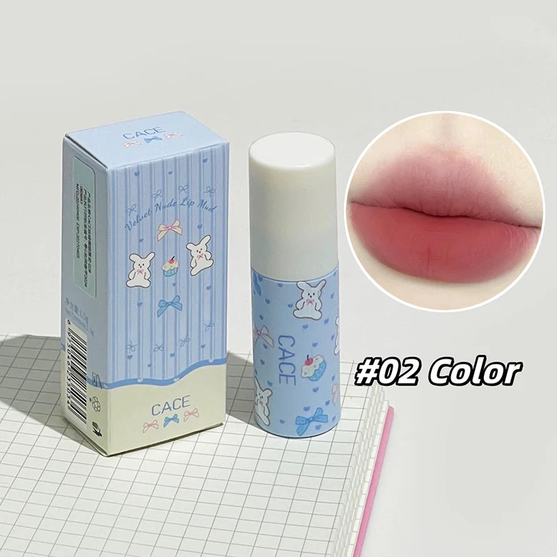 CACE Sexy Red Matte Velvet Lipgloss Waterproof Liquid Lipstick Nude Lip Mud Clay Peach Lip Tint Makeup Lip Glaze Cosmetics Qme 02