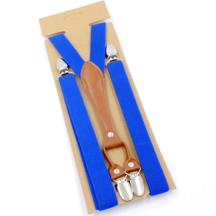 New Fashion Suspenders Men Women Adult Leather Trimmed End Y Back Adjustable Elastic Trouser Braces Strap Belt Wedding Party Qme ROYAL BLUE China Mainland