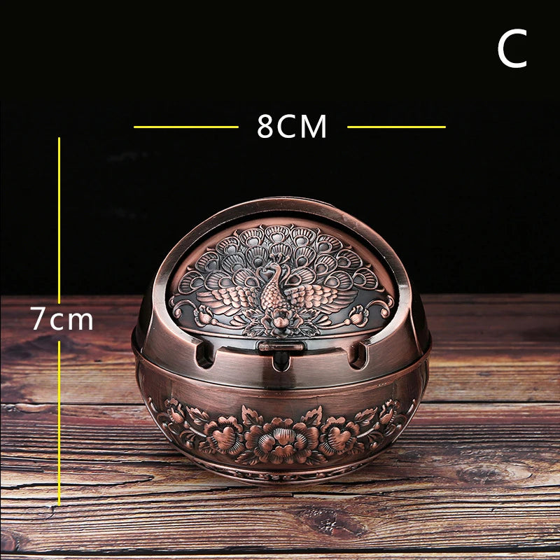 Metal Ashtray Smoking Windproof Vintage Lid Ornament Retro Cigarette Qme C