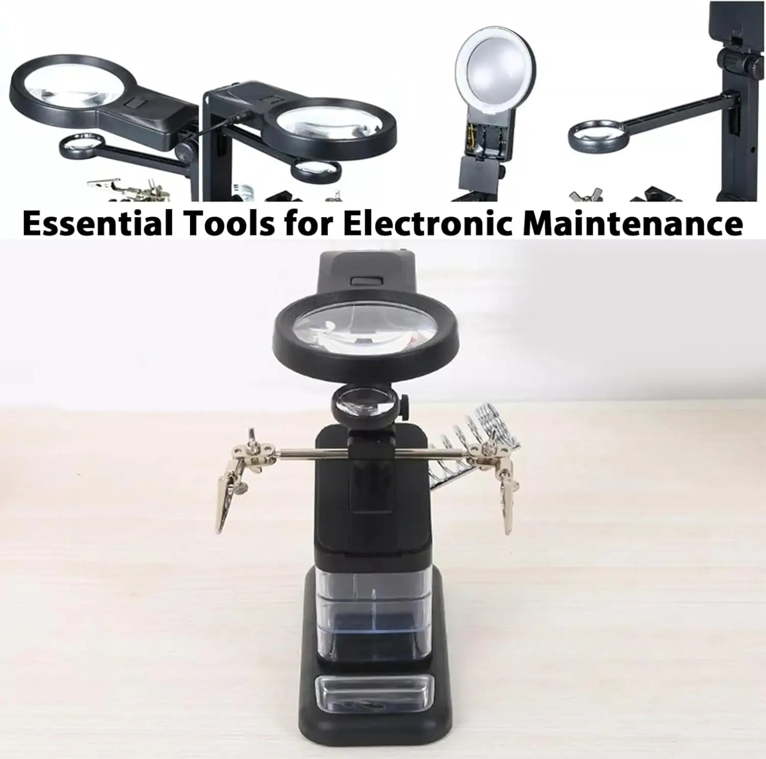 Led Light Helping Hands Magnifier Station 3X/4.5X /25X Magnifier Soldering Station Kit with Alligator Clips and Clamp for Repair Qme