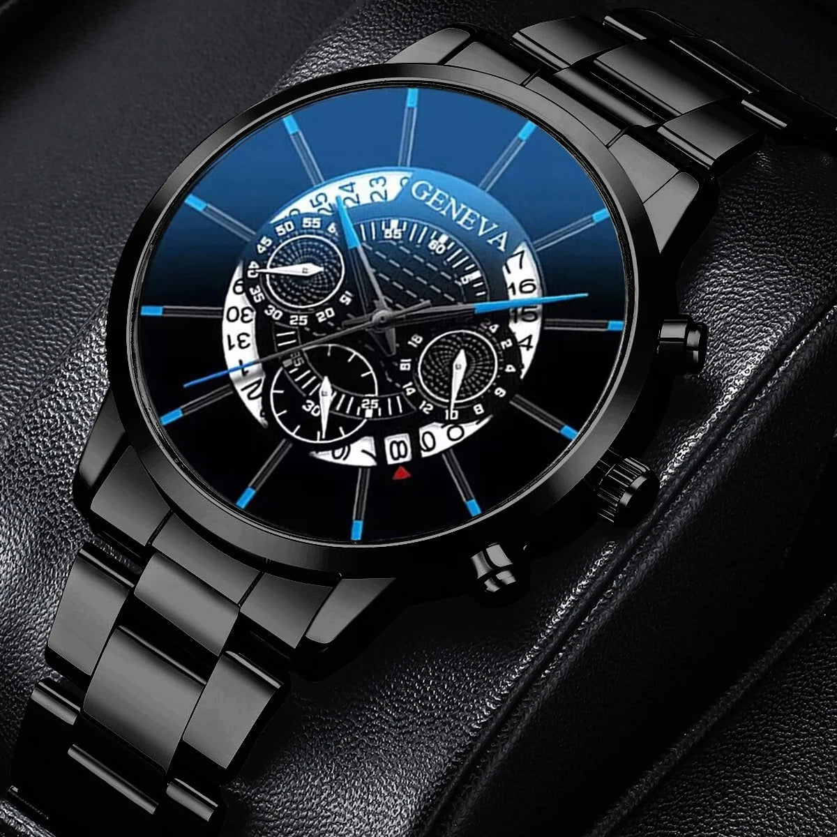 3 Pcs/set Men's Fashion Business Watches Steel Band Male Quartz Watch Casual Necklace Bracelet Wrist Watch Set (Without Box) Qme