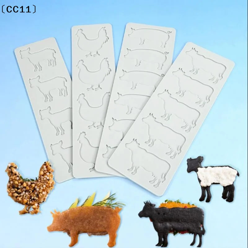 Animal Theme Silicone Mold Pad Pig Cow Sheep Chicken Fondant Dessert Qme