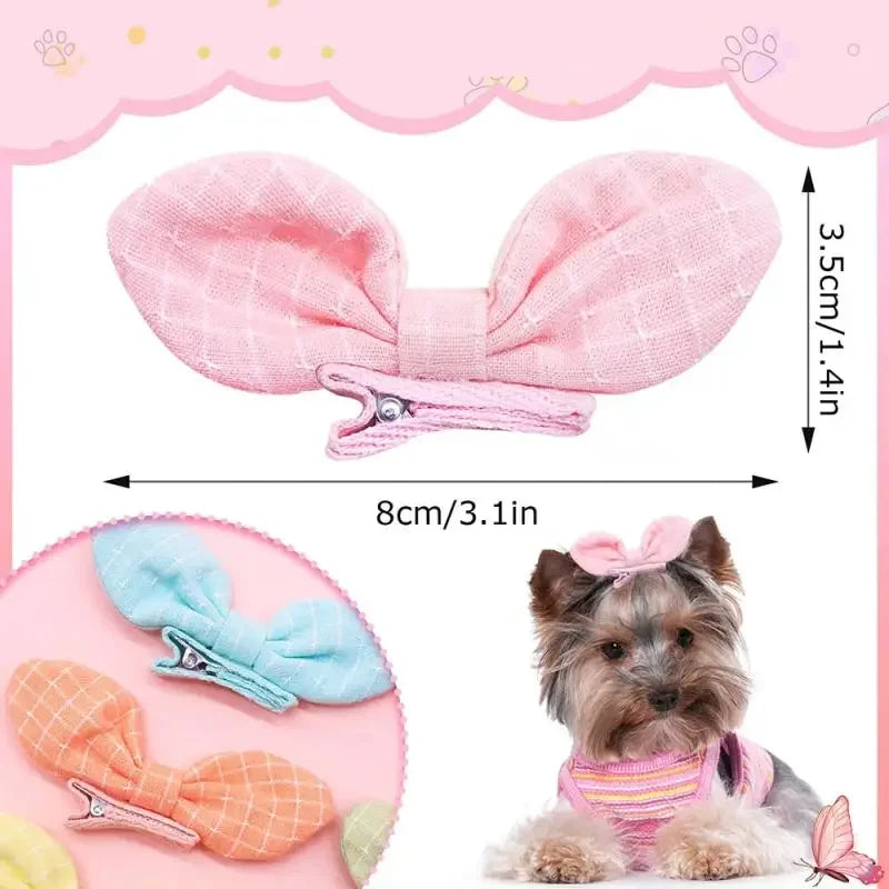 10Pcs Rabbit Ear Bow Candy Color Dog Hair Clips Long-hair Puppy Bowknots Alligator Clip Pet Grooming Cute Pet Accessories Qme