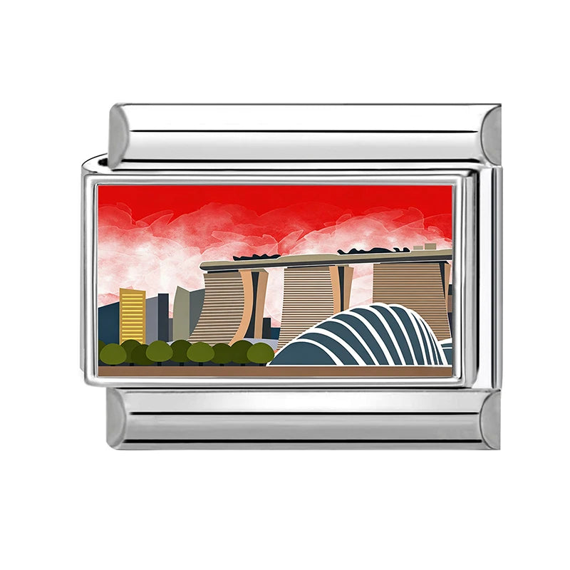 Fashion Colored Color Charm Ferris Wheel Lake City Scenery Italian Link Fit 9mm Stainless Steel Bracelet Jewelry Making DIY Gift Qme Style 4