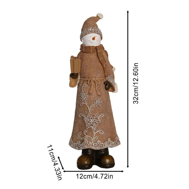Snowman Resin Figurines Classic Imitation Linen Sculpture Handmade Qme