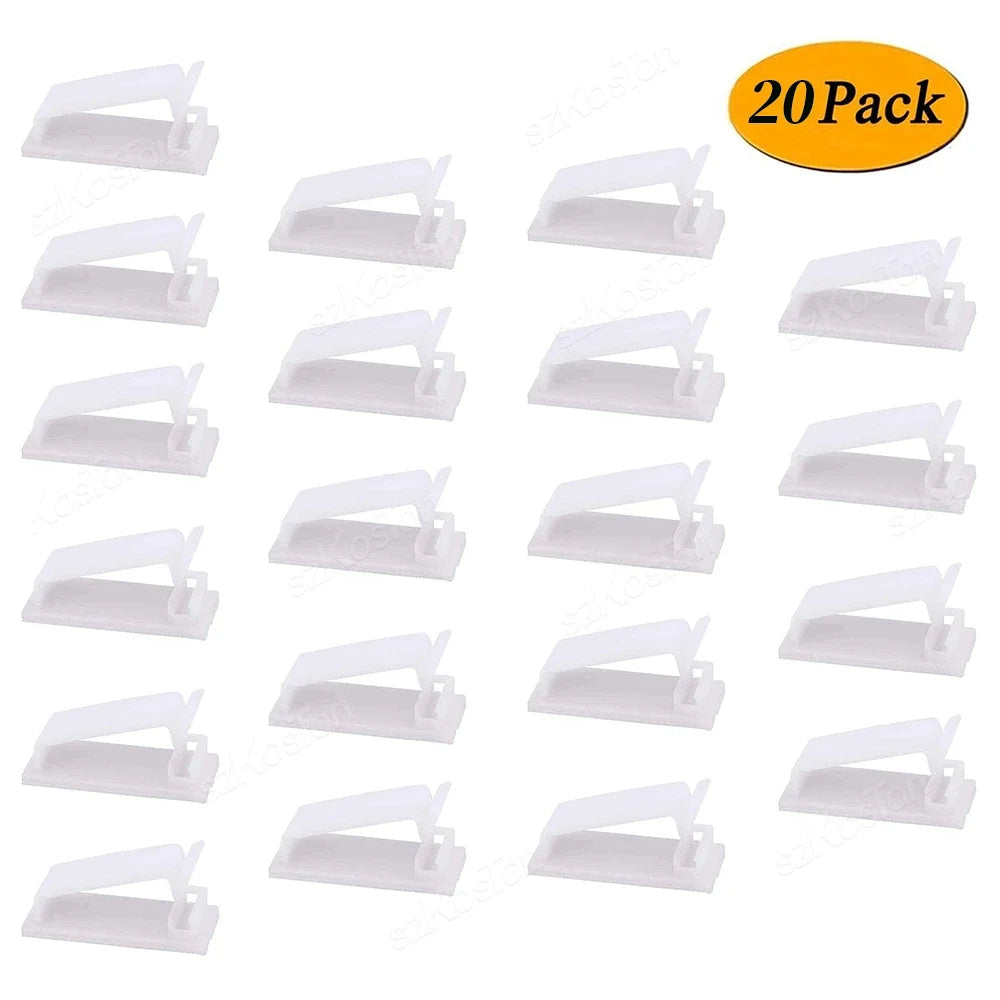 Self-adhesive Cable Organizer Cable Clamp Clips Holder Clamp Management Car USB Data Cable Decorative Cord Winder Manager Qme 20PCS-White