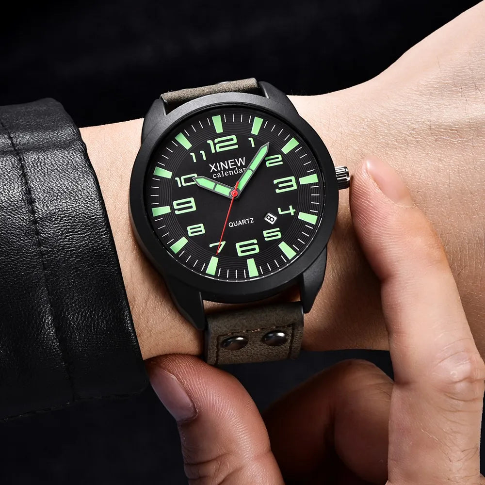 Men’s Luxury Fashion Casual Business Luminous Waterproof Alloy Leather Strap Quartz Watch Simple Basics Round Dial Reloj Hombre Qme B No