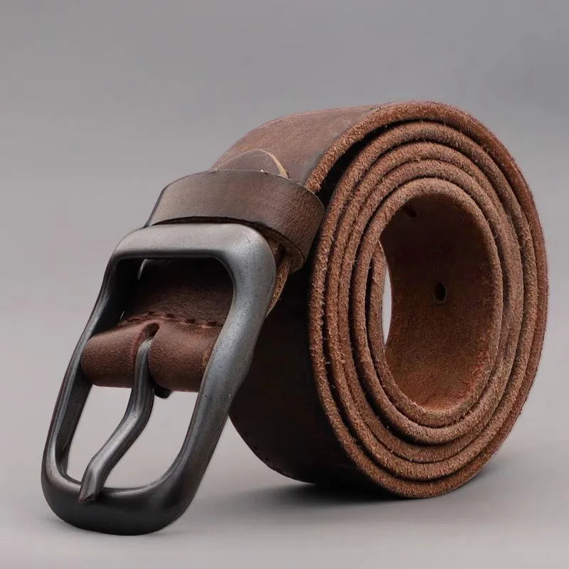 Men's Leather Belt Vintage Needle Buckle Casual Denim Waistband Slim Qme