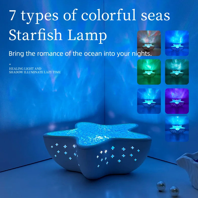 Starfish Projection Lamp Ocean Blue Ripple Night Light Romantic Qme