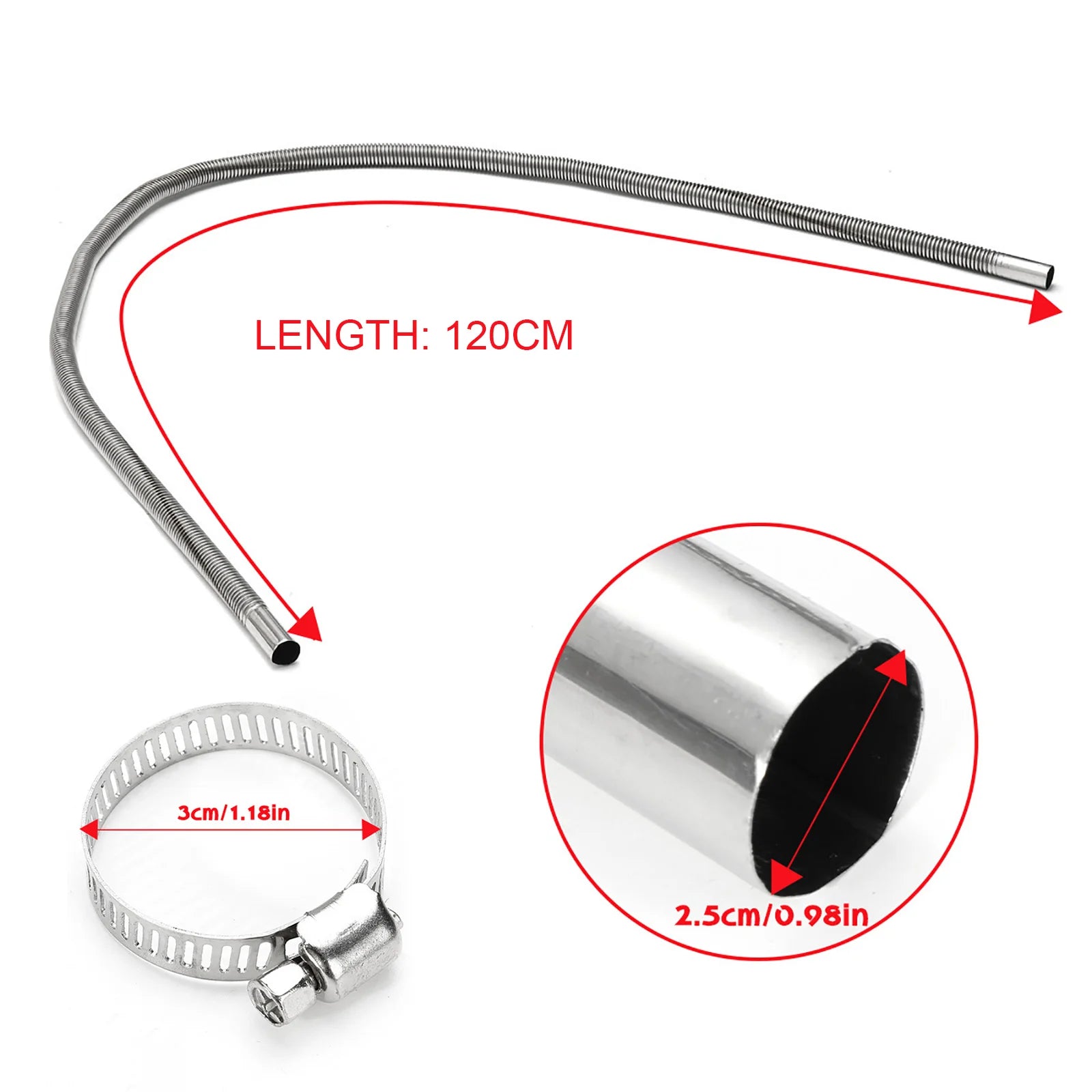 120cm Exhaust Hose with Two Clips Gas Vent Hose Air Diesel Heater Car Parking Exhaust Pipe for Power Generators Car Heating Qme