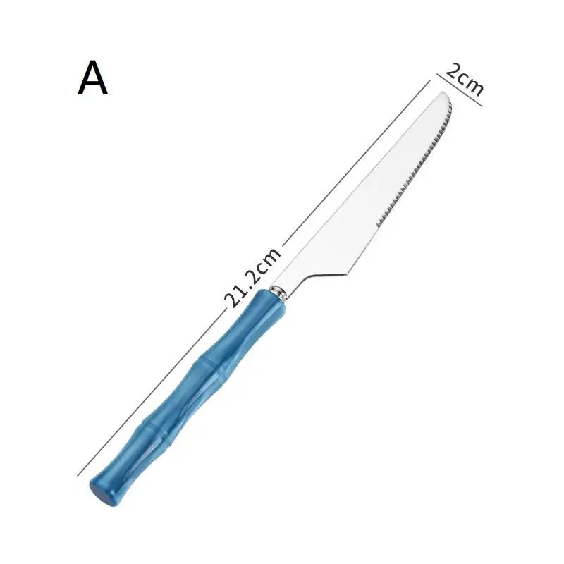 Bamboo Handle Acrylic 304 Stainless Steel Cutlery Tableware Knife Qme A Blue