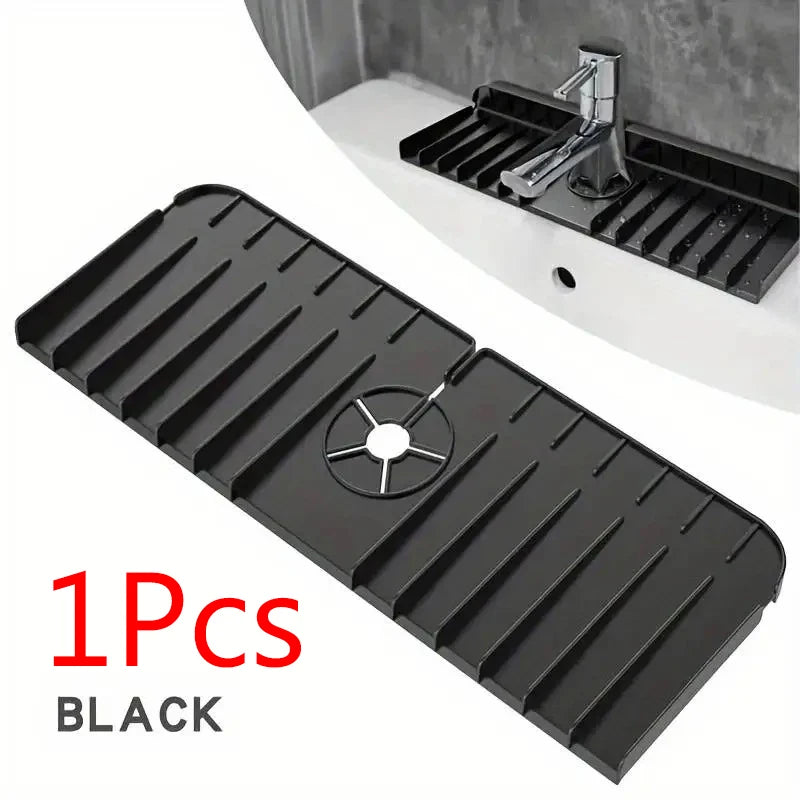 Silicone Faucet Pad Dishwashing Soap Sponge Holder Sink Kitchen Countertop Drying Pad Bathroom Kitchen Splash Proof Draina Qme Black-1PCS