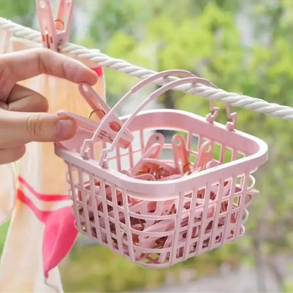 Plastic Clothes Pins Drying Clips Windproof Small Pegs Basket Storage Qme pink