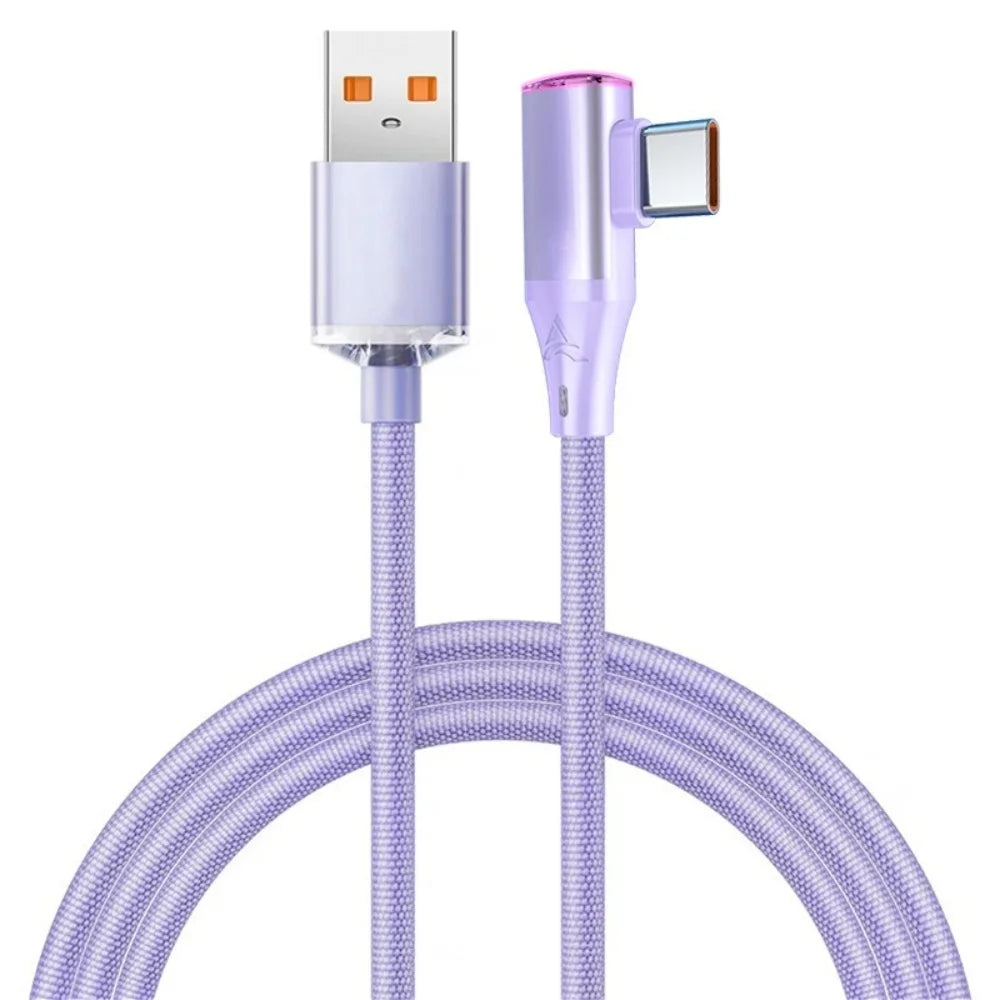120W USB Type-C To Type-C Fast Charging Cable 90 Degree Elbow Data Cable Quick Charging Data Wire Charger Line 0.25M 1M 2M 1.5M Qme purple A to C 1m