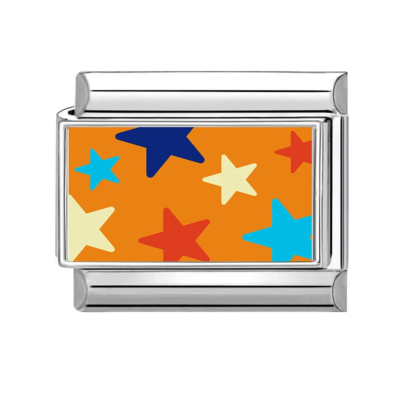 Fashion 3D Pattern Grapefruit Blue Flowers Piano Italian Charm Links