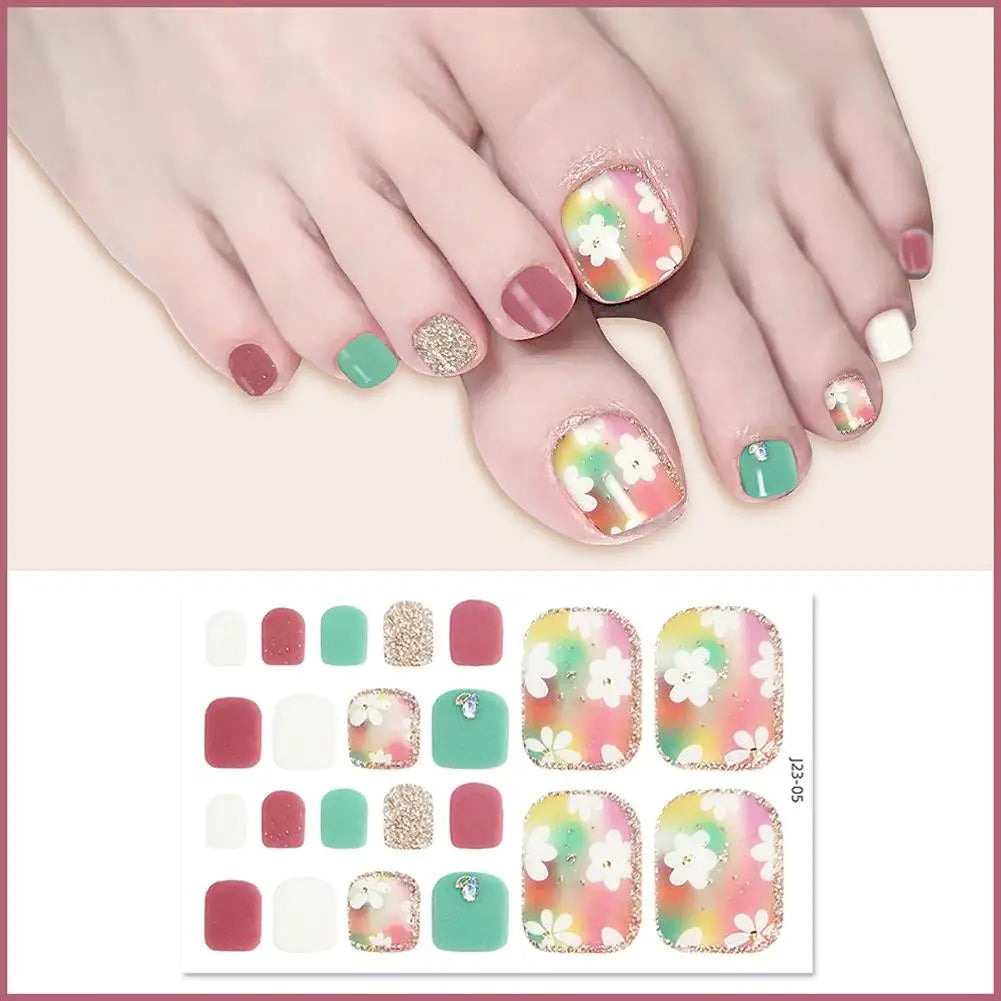 22 Counts Glitter Toe Nail Stickers Removable Flash Wraps Self Qme 04