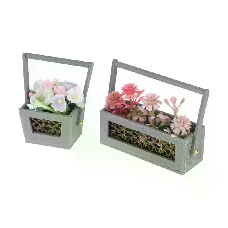 Exquisite Miniature Flower Basket with Artificial Flowers, Perfect Mini Garden Decoration & Micro Landscape Photography Prop Qme