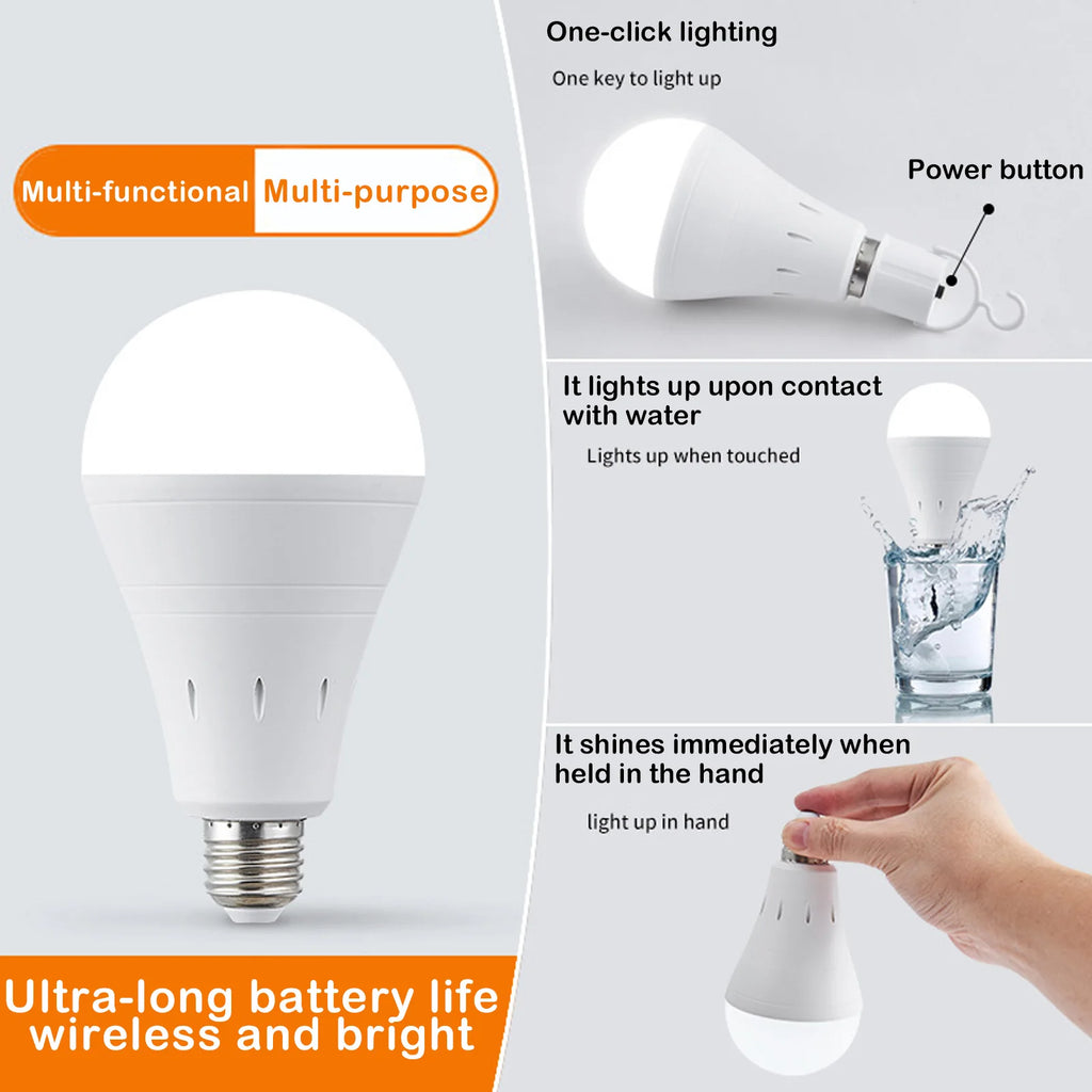 Portable Hanging LED Emergency Bulb with Hook Energy-Saving High-Brightness Bulb Home Power Outage Backup Outdoor Tent Light Qme