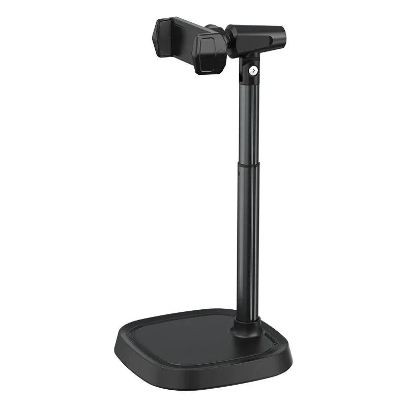 Scalable Mobile Phone Holder, Telescopic Desktop Stands, Lazy Phone Stand for Recording Video Live, Phone Grip, Aluminum Alloy Qme black