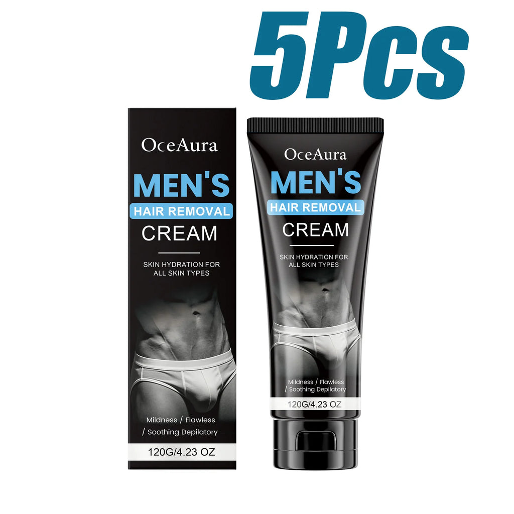 Hair Removal Cream for Men Painless Gentle Depilatory Cream Effective Body Hair Remover for Chest Arms Legs Smoothing Skin Qme 5 x 120g Boxed