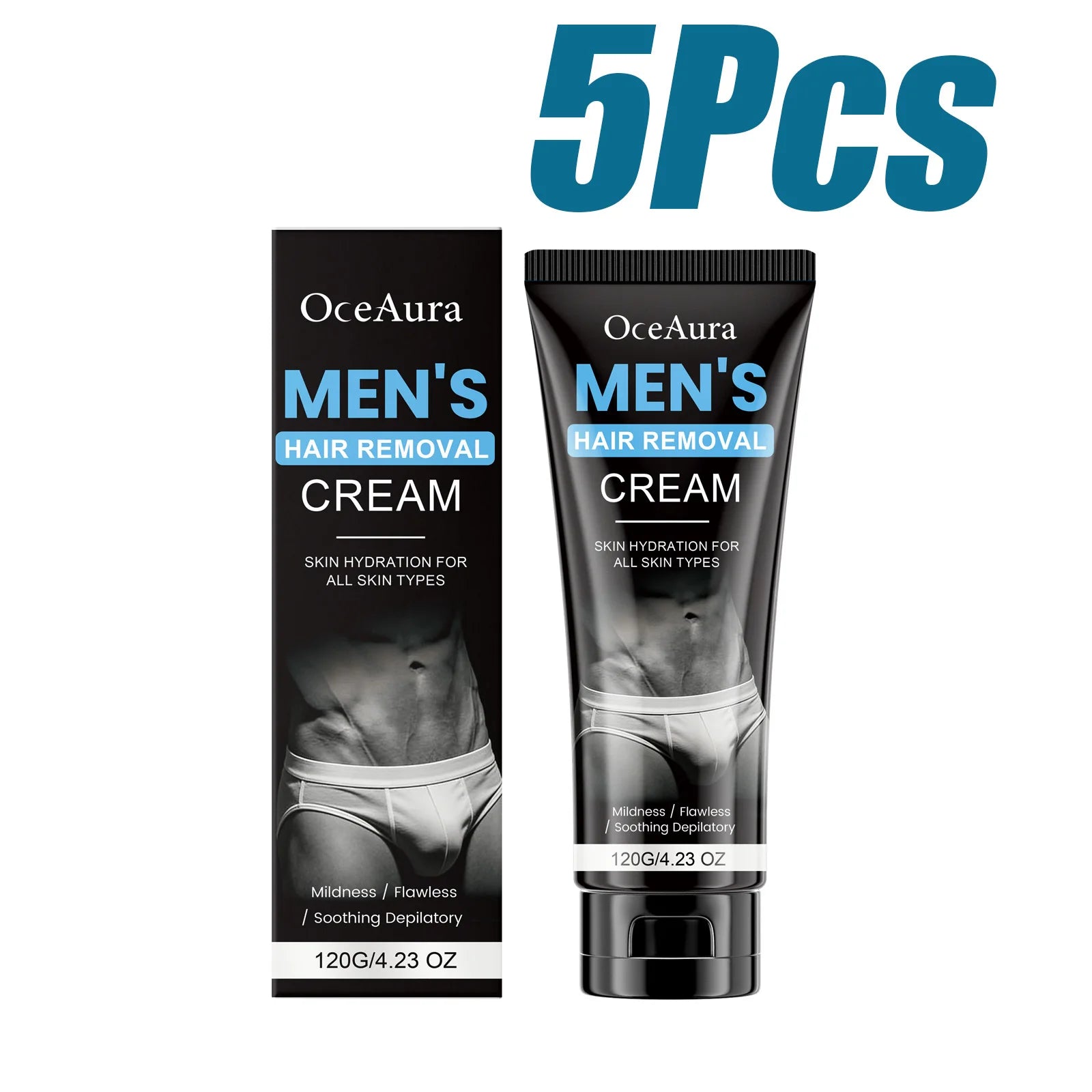 Hair Removal Cream for Men Painless Gentle Depilatory Cream Effective Body Hair Remover for Chest Arms Legs Smoothing Skin Qme 5 x 120g Boxed