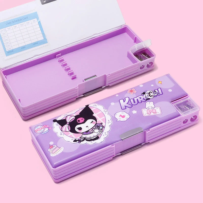 Kuroomi Pencil Case, Student Double-Sided Magnetic Clasp Pencil Case, Melody Cartoon Pencil Sharpener, Flowing Sand Pencil Case Qme