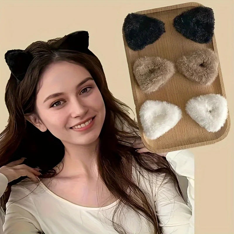6pcs Cute Plush Cat's Ears Hair Clip Soft Non Slip Claw Clip Small Bangs Hair Clip Fashion Fuzzy Claw Clip Hair Accessories Qme