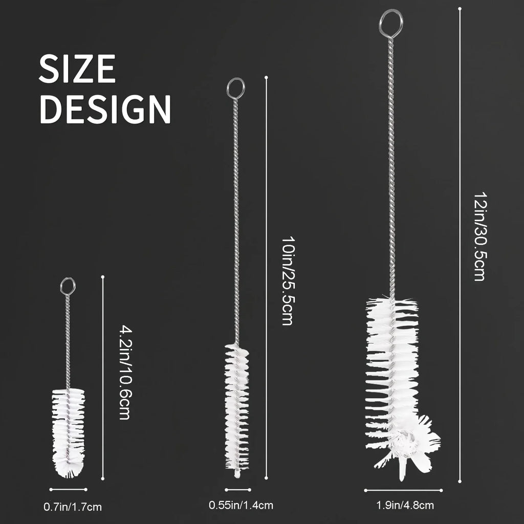 Multi-Purpose Cleaning Brush with Handle for Kitchen Pipes, Straws, Decanters, Nozzles, and Tubes - 3pcs/Set Qme