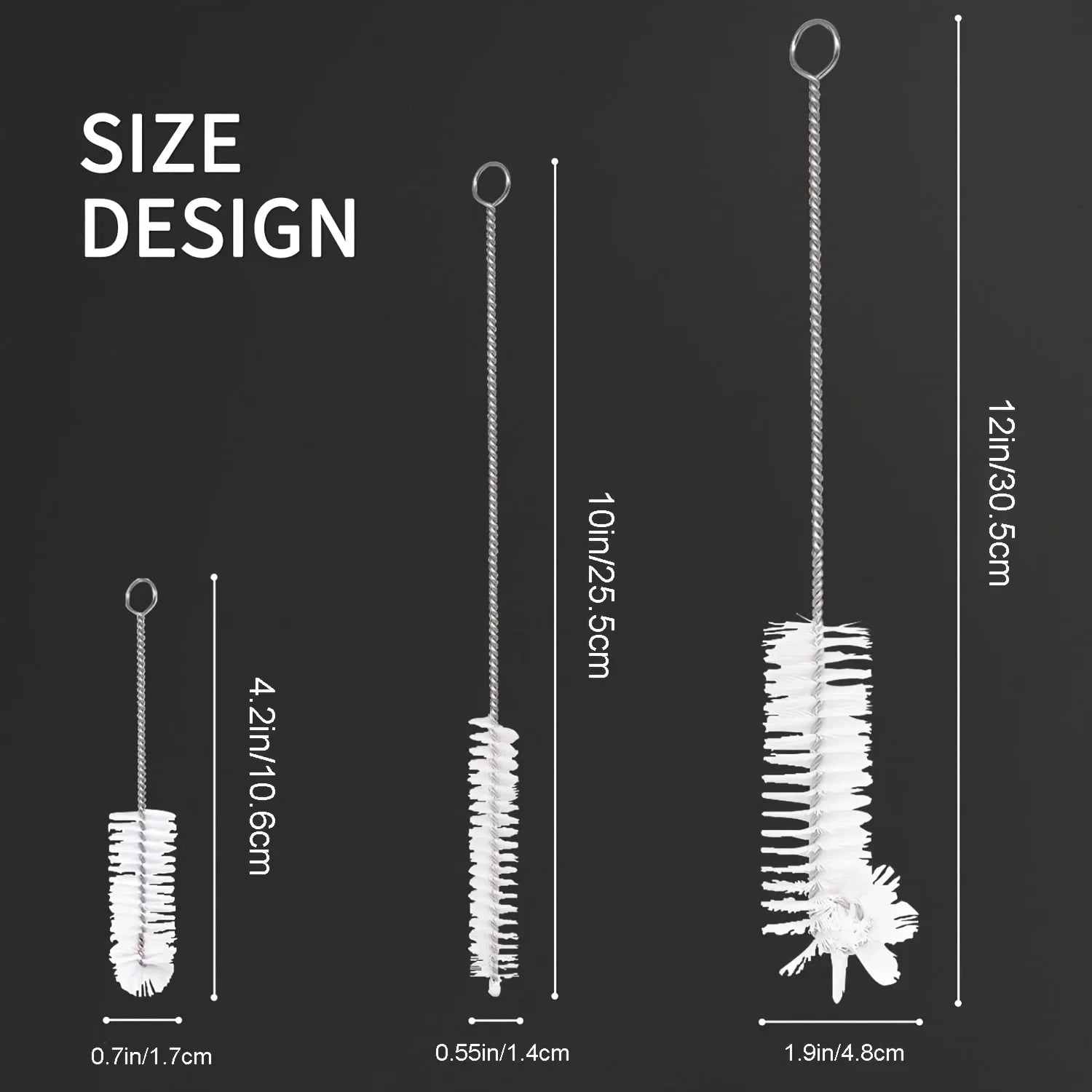 Multi-Purpose Cleaning Brush with Handle for Kitchen Pipes, Straws, Decanters, Nozzles, and Tubes - 3pcs/Set Qme