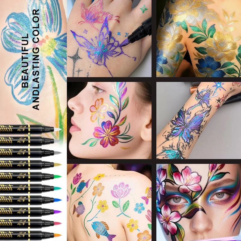 10 Colors Temporary Tattoo Markers Safe Non-toxic Body Paint Art Pen Qme