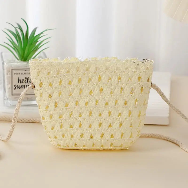 Hollow Handwoven Shoulder Handbag Mini Straw Bag Crossbody Bag Kid Summer Beach Straw Bag Envelope Wallet For Wowen Girls Qme Beige