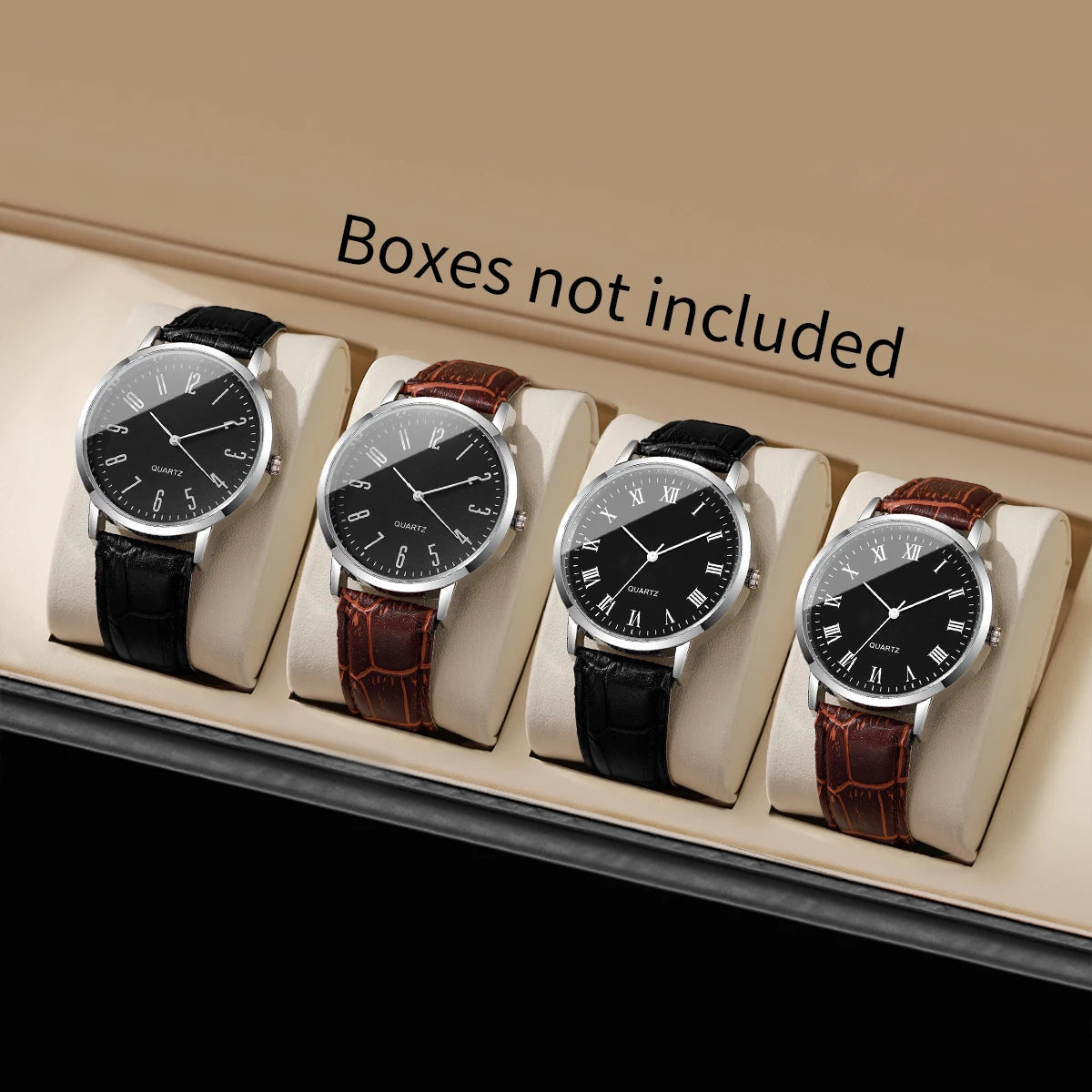4 Pcs/set Men's Fashion Casual Business Watches Analog Leather Bracelet Quartz Watch for Men Men's Watch (Without Box) Qme 4pcs
