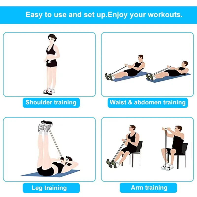 Resistance Bands 4-Tube Yoga Pedal Puller Resistance Band Elastic Pull Rope Fitness Equipment for Abdomen Waist Arm Training Qme