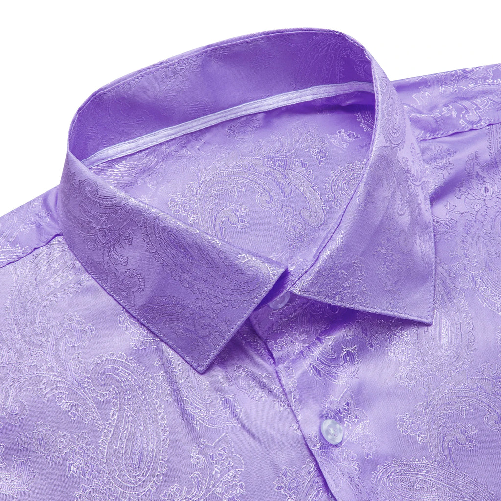 Men's Fashion Business Shirt Purple Paisley Jacquard Pattern Suitable for Everyday Casual Outings Qme