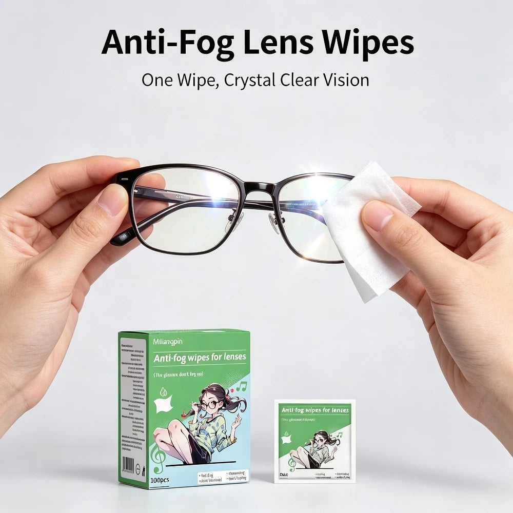 Portable anti-fog lens wipes: clear vision for cycling and travel, long-lasting anti-fog without blurring, streak-free wiping. Qme
