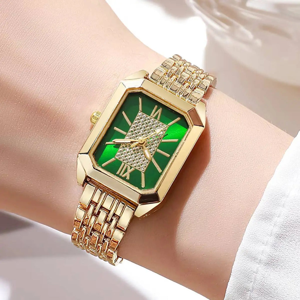 Light Luxury Steel Band Women's Watch, Needle for Female Students, Fashionable and Simple Square Quartz Wristwatch Qme