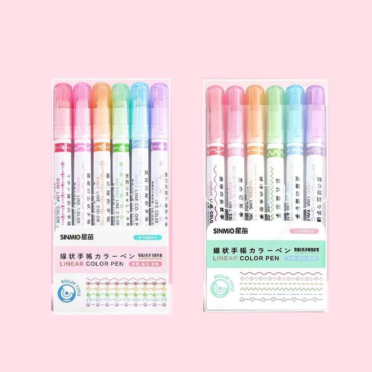 6-24pcs/set Flower Line Shape Highlighter Pen Roller Tip Curve Liner Marker Kawaii Stationery School Office Supplies Qme pink and green