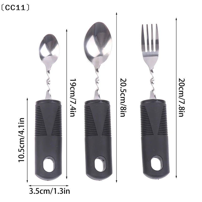 2 Stainless Steel Bendable Adaptive Cutlery Textured Handle Utensils Qme
