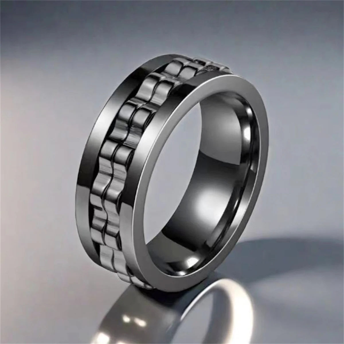 Fashion Punk Style Gear Rotating Anxiety Fidget Ring Titanium Steel Chain Spinner Rings For Men Rock Biker Wedding Party Jewelry Qme 2 12