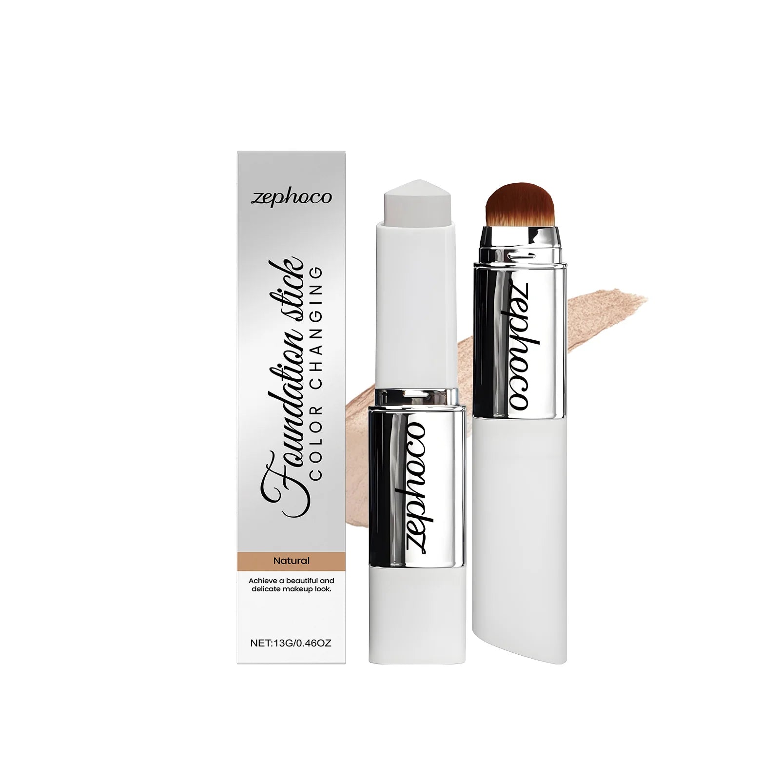 Zephoco Color Changing Foundation Stick Aloe Vera Waterproof Matte High Coverage Makeup Base 2 in 1 Blemish Cover Foundation 13g Qme Natural