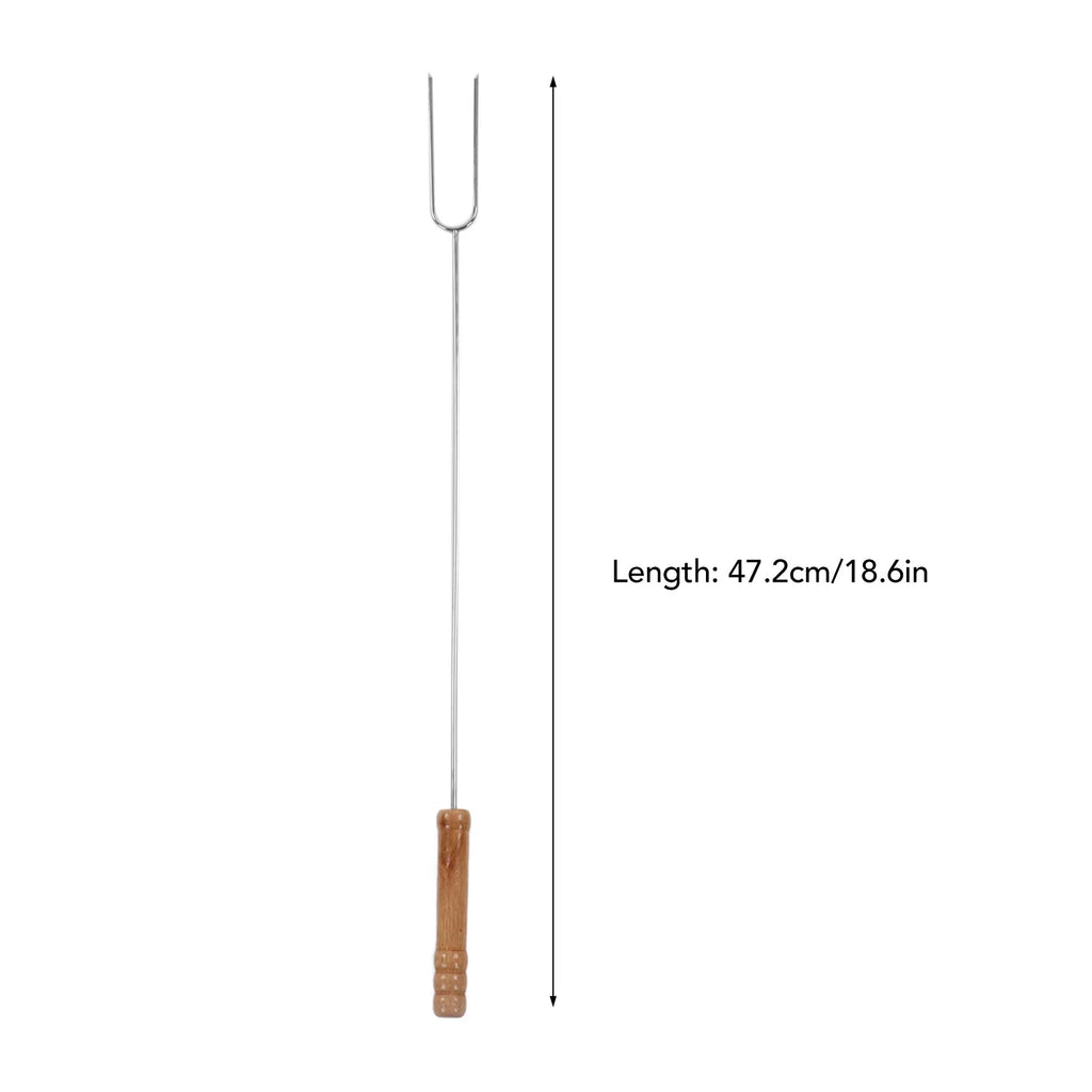 3Pcs BBQ Roasting Sticks Stainless Steel Barbecue Forks with Beech Wood Handle 47.2cm for Camping Outdoor Grill Qme